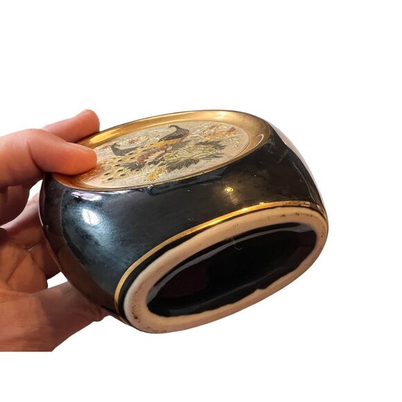 Chokin The Art Of Chokin 24K Gold Edged Made In Japan Vase With Quail & Flower - Picture 5 of 5